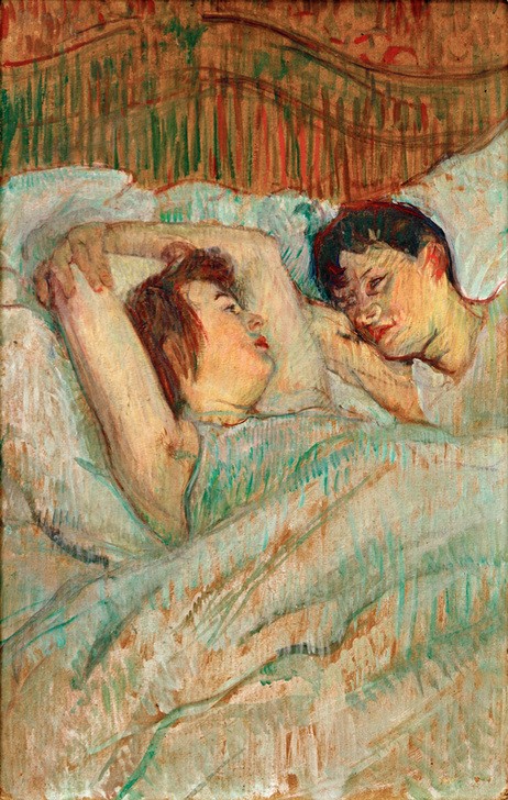 Henri de Toulouse-Lautrec, Im Bett (Bett,Erotik,Frau,Jugendstil,Liebespaar,Prostitution,Lesbische Liebe,Prostituierte,Französische Kunst,Sexualität,Frauenleben,Bordell,Halbwelt)
