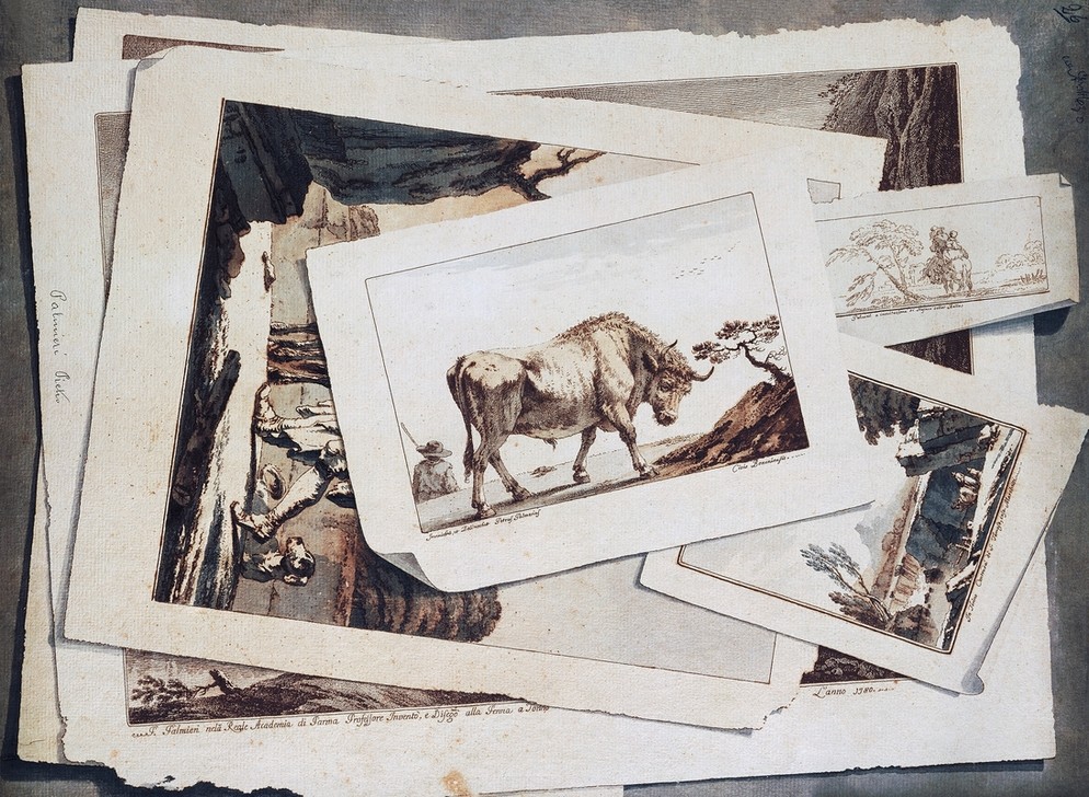 Pietro Giacomo Palmieri, Study of drawings and prints (Kunstblätter, Grafiken, Trompe L'oeil, Illusion, Wunschgröße, Malerei, Klassiker, Wohnzimmer)