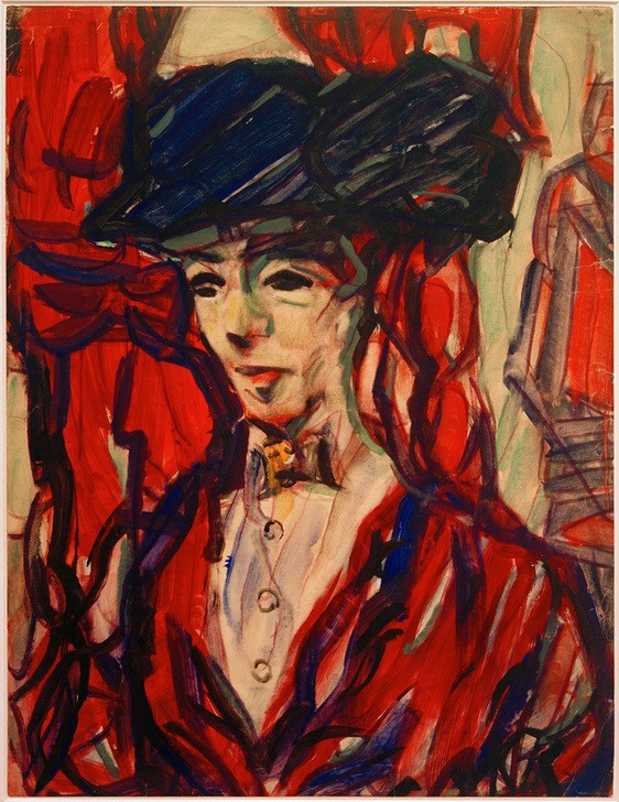 Christian Rohlfs, Porträt einer Frau mit Hut (Damenhut, Damenmode, Frau, Kopfbedeckung, Mode, Hut, Portrait, Expressionismus, Wohnzimmer, Treppenhaus, Wunschgröße, klassische Moderne)