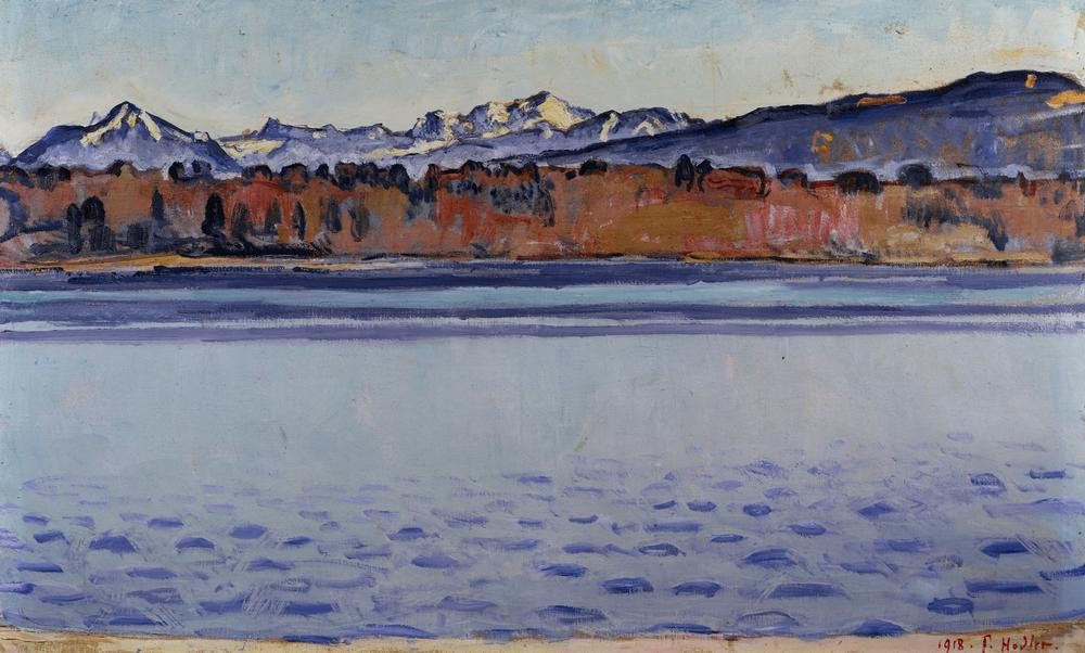 Ferdinand Hodler, Der Mont-Blanc vom Quai Wilson aus (Gebirge,Gewässer,Jugendstil,Kunst,See,Schweizerische Kunst,Ufer,Berg)