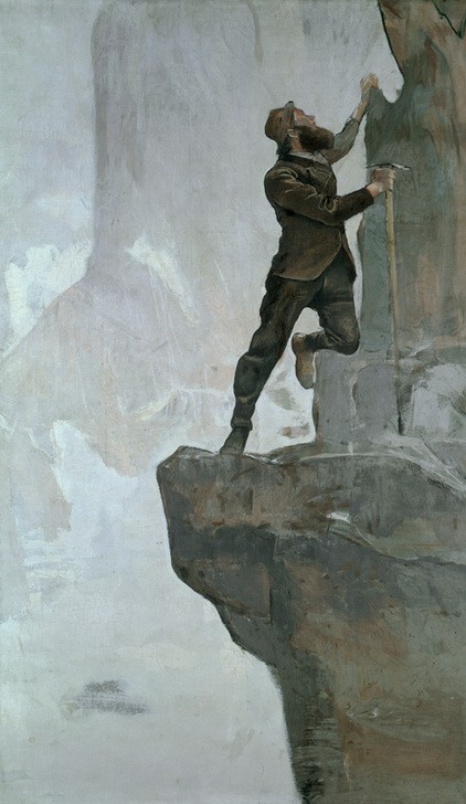 Ferdinand Hodler, Aufstieg III (Bergsteigen,Bergsteiger,Gebirge,Jugendstil,Kunst,Freizeit,Sport,Symbolismus,Schweizerische Kunst,Alpinismus,Sportbekleidung,Lebensgefahr,Pickel)