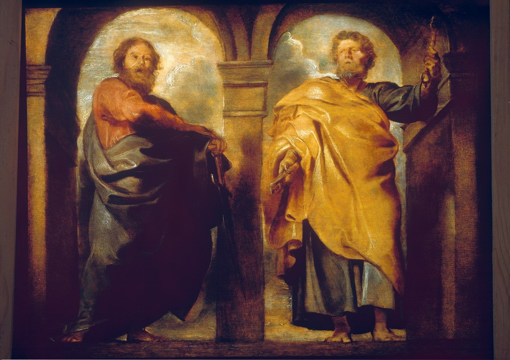 Peter Paul Rubens, Die Apostel Petrus und Paulus (Christentum,Flämische Kunst,Kunst,Religion,Schwert,Barock,Neues Testament,Bibel,Apostel,Apostelgeschichte,Niederländische Kunst,Ganzfigurig,Petrusschlüssel)