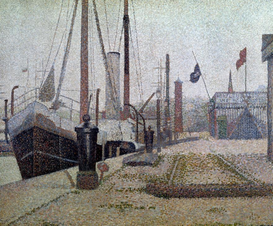 Georges Seurat, La ‘Maria’, Honfleur (Hafen,Segelschiff,Pointillismus,Französische Kunst,Mast,Bootsanlegestelle,Schifffahrt)