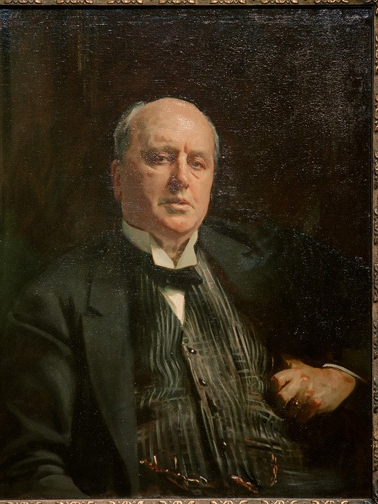 John Singer Sargent, Henry James (Herrenmode,Kunst,Literatur,Mann,Mode,Schriftsteller,Portrait,Weste,Amerikanische Kunst,Us-Amerikanische Kunst,Kleidung (Allgemein),Halbglatze,Blick Aus Dem Bild,Streifen,Halbfigur,Halbprofil,Person,Gilded Age)