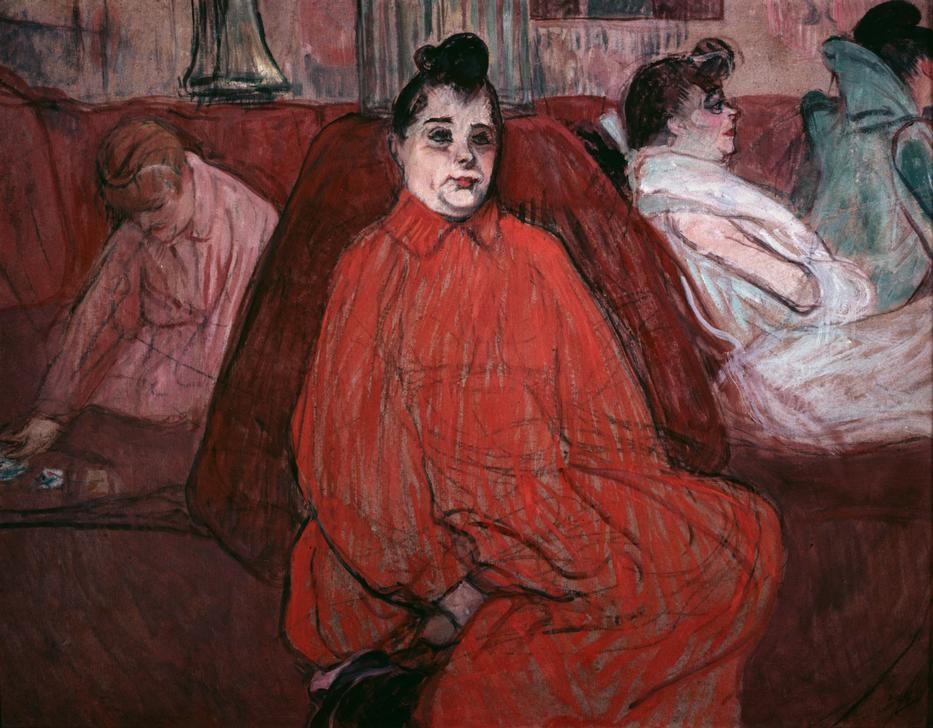 Henri de Toulouse-Lautrec, Le divan (Le canapé) (Erotik,Frau,Kunst,Prostitution,Szene,Sofa,Französische Kunst,Sexualität,Warten,Frauenleben,Bordell,Sitzen)