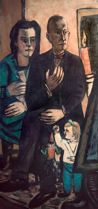 Max Beckmann, Familienbild Lütjens (Familienportrait, Vater, Mutter, Kind, Personen, Klassische Moderne, Malerei, Expressionismus, Mensch und Gesellschaft, Wunschgröße, Wohnzimmer, bunt)