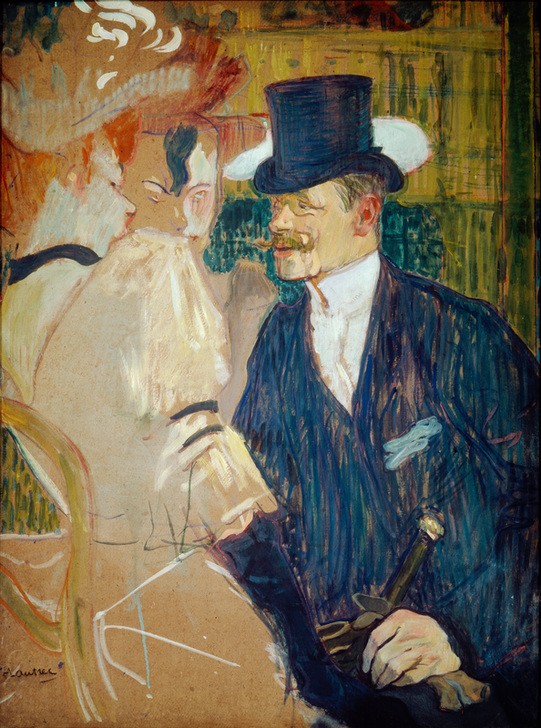 Henri de Toulouse-Lautrec, L’Anglais au Moulin Rouge (Erotik,Flirt,Gastronomie,Herrenmode,Nachtleben,Prostitution,Zylinder (Hut),Tanzlokal,Tourist,Nachtlokal,Hahn Im Korb,Französische Kunst,Sexualität,Eleganz,Fin De Siecle,Jahrhundertwende,Frivolität,Vergnügungslokal)
