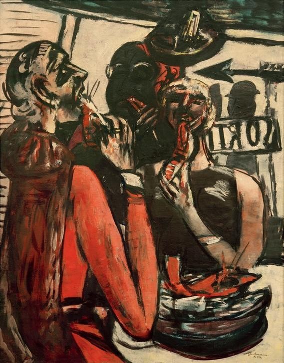 Max Beckmann, Prunier (Im Restaurant Prunier, Paris) (Expressionismus, Klassische Moderne, Malerei, Wohnzimmer, Treppenhaus, Wunschgröße, bunt)