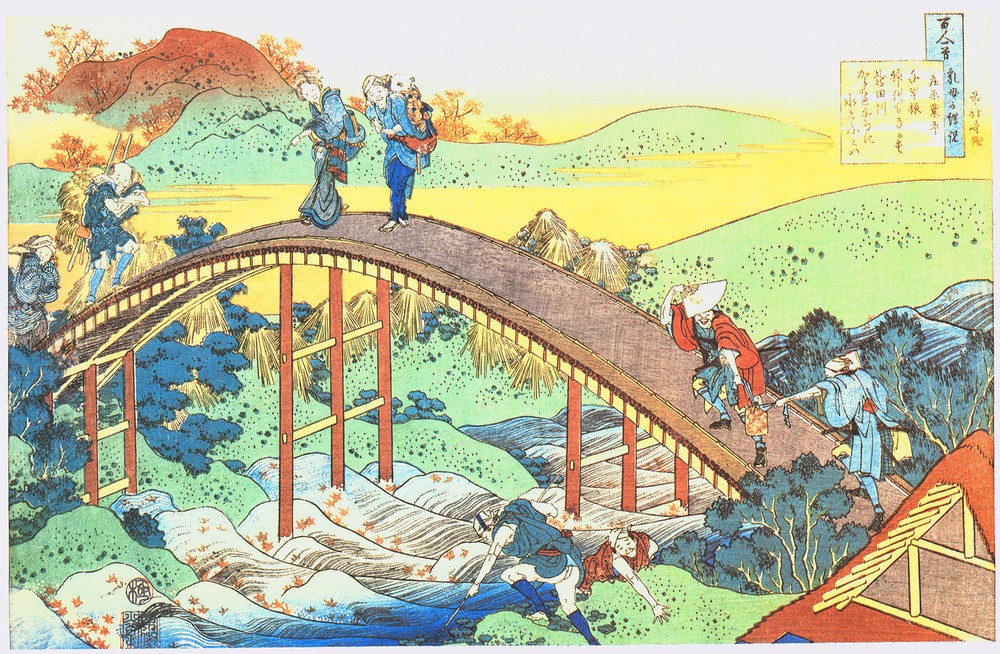 Katsushika Hokusai, Tatsuta river in autumn (Brücke,Kimono)