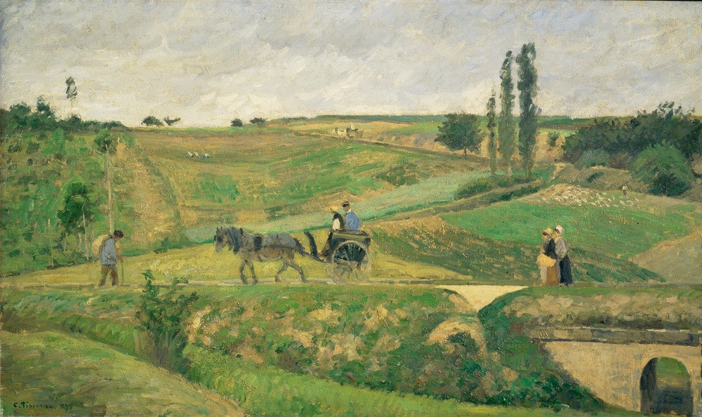 Camille Pissarro, Route d’Ennery près Pontoise (Geographie,Kunst,Landstrasse,Landschaft,Pferdewagen,Strasse (Allgemein),Impressionismus,Französische Kunst,Karren)