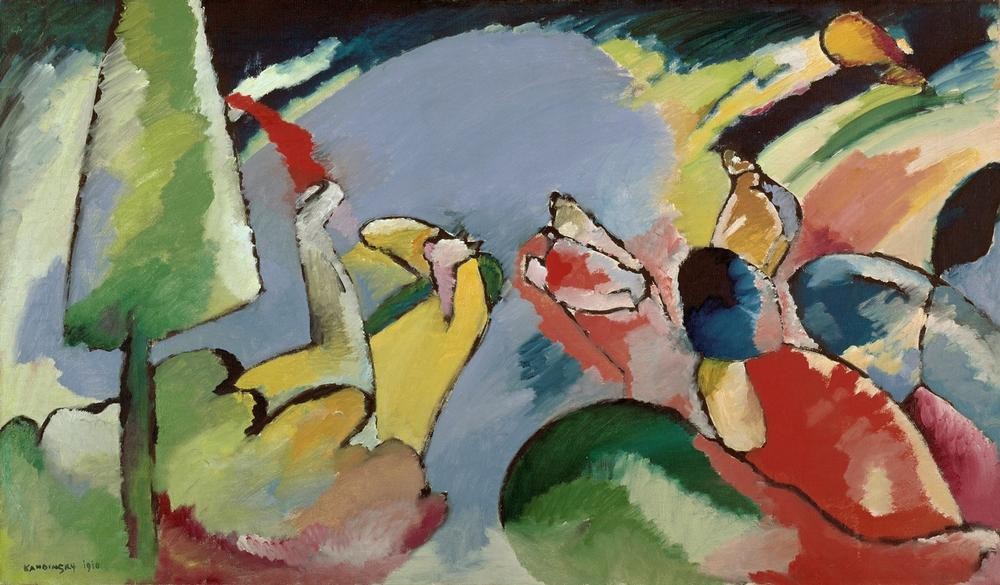 Wassily Kandinsky, Improvisation 14 (Kunst,Landschaft,Baum,Expressionismus,Der Blaue Reiter,Abstrakte Kunst,Russische Kunst,Abstraktion,Neue Kuenstlervereinigung Muenchen,Improvisation,Farbigkeit,Signatur,Farbe)