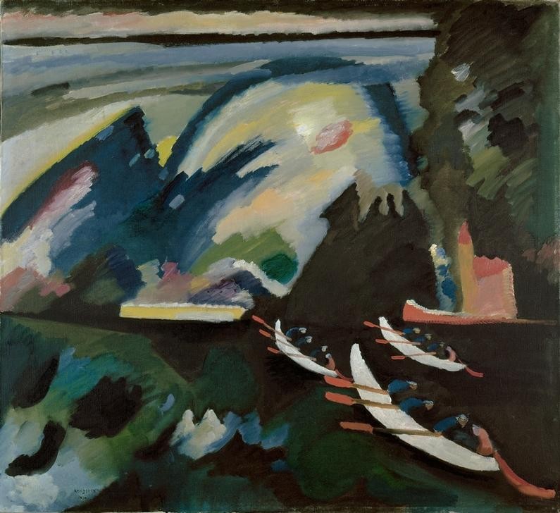 Wassily Kandinsky, Kahnfahrt (See) (Bootspartie,Kunst,Landschaft,Rudern,Ruderboot,Sport,Expressionismus,Der Blaue Reiter,Russische Kunst,Abstraktion)