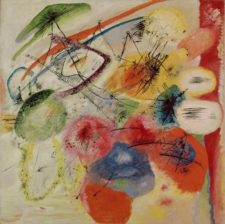 Wassily Kandinsky, Schwarze Linien (Wunschgröße, Klassische Moderne, Malerei, abstrakte Kunst,  abstrakte Formen, Punkte, Muster, Linien,  Bögen, Wohnzimmer, Büro, Arztpraxis, Wunschgröße,  bunt)