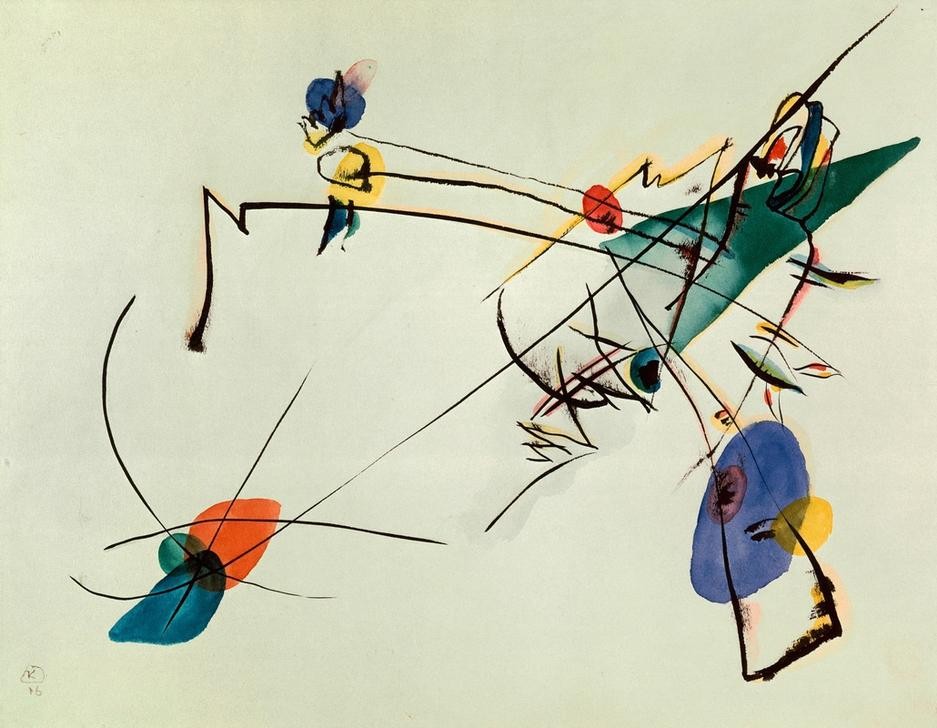 Wassily Kandinsky, Einfach Aquarell (Wunschgröße, Klassische Moderne, Malerei, abstrakte Kunst,  abstrakte Formen, abstrakte Muster, Linien,  Bögen, Wohnzimmer, Büro, Arztpraxis, Wunschgröße,  bunt)