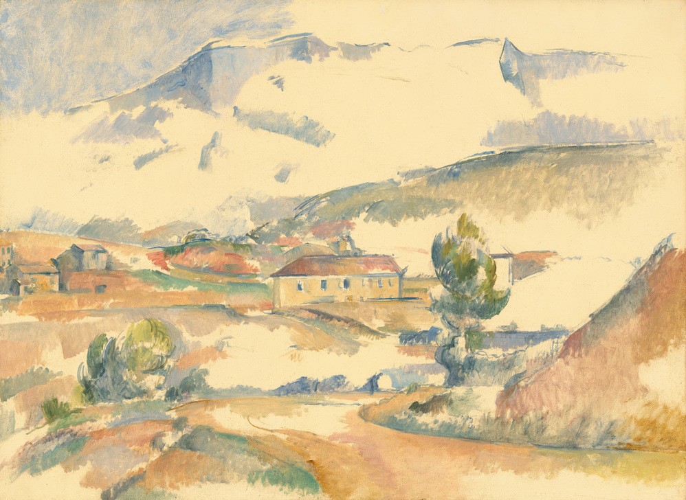 Paul Cézanne, Montagne Sainte-Victoire, from near Gardanne, ca 1887 (Landschaft, Südfrankreich, Berg, Dorf, dunstig, blass,  Impressionismus, Wunschgröße, Wohnzimmer, Treppenhaus, Klassiker,)