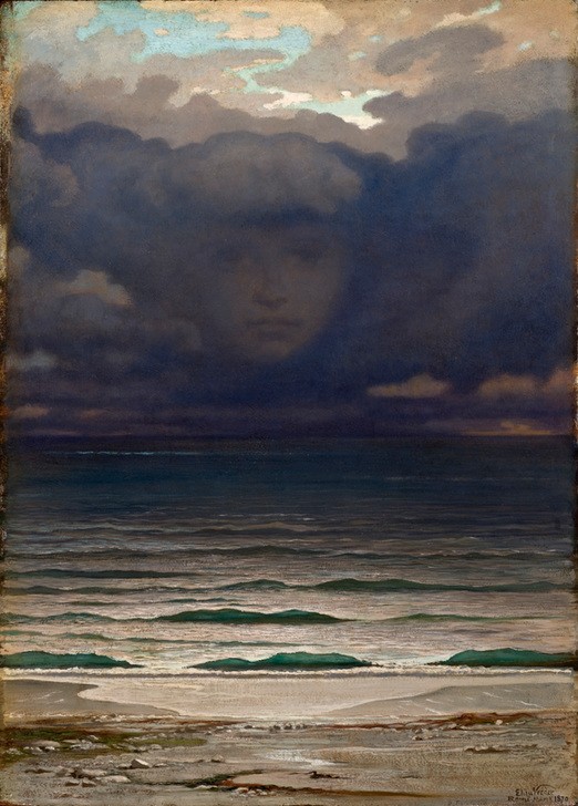 Elihu Vedder, Erinnerung  (Meer, Strand, Wolken, Horizont, Phantom, Gesicht, Symolismus, Mystisch, Klassische Moderne, Wohnzimmer)