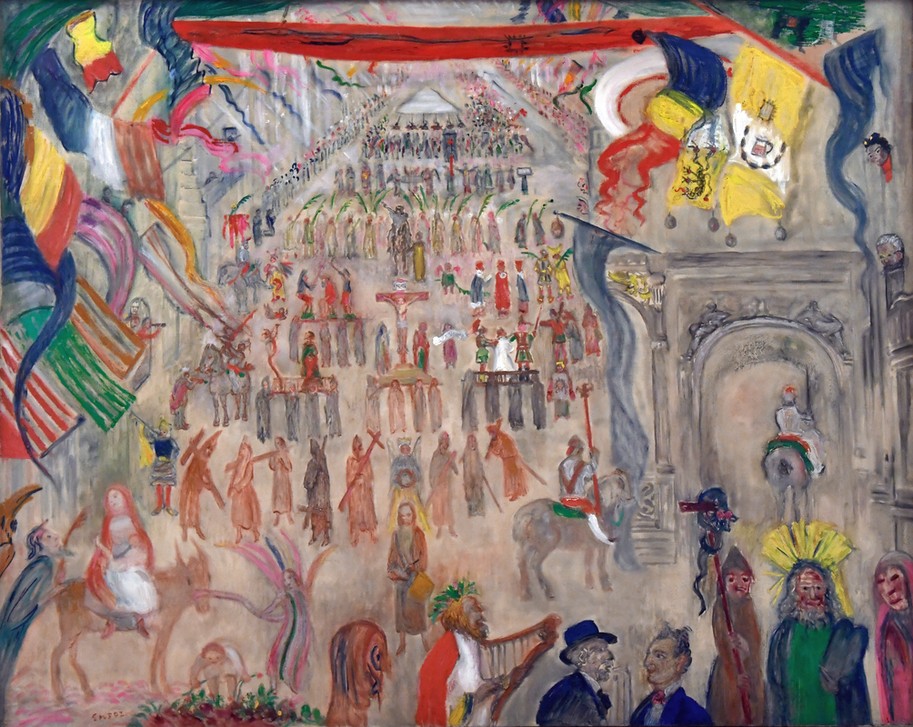 James Ensor, Procession of Penitents in Furnes (Katholische Kirche,Prozession,Religion,Belgische Kunst,Karwoche,Fahne)