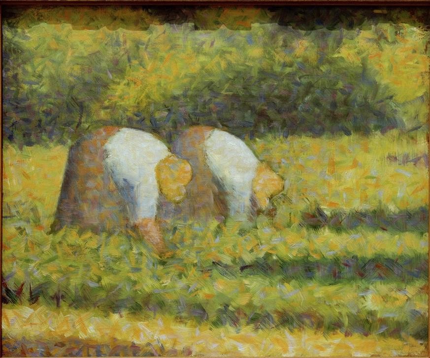 Georges Seurat, Paysannes au travail (Ackerbau,Arbeit,Ernte,Frau,Kunst,Landschaft,Mensch,Pointillismus,Bäuerin,Französische Kunst,Feld,Landleben,Landbevölkerung,Landarbeit,Bücken,Feldarbeit,Landwirtschaft)