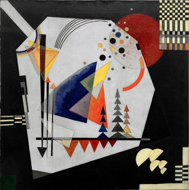 Wassily Kandinsky, Drei Klänge (Bauhaus,Geometrie,Kunst,Musik,Expressionismus,Geometrisch,Der Blaue Reiter,Abstrakte Kunst,Russische Kunst,Kreis,Farbenlehre,Dreieck,Abstraktion,Viereck,Halbkreis,Form,Farbigkeit,Farbe)