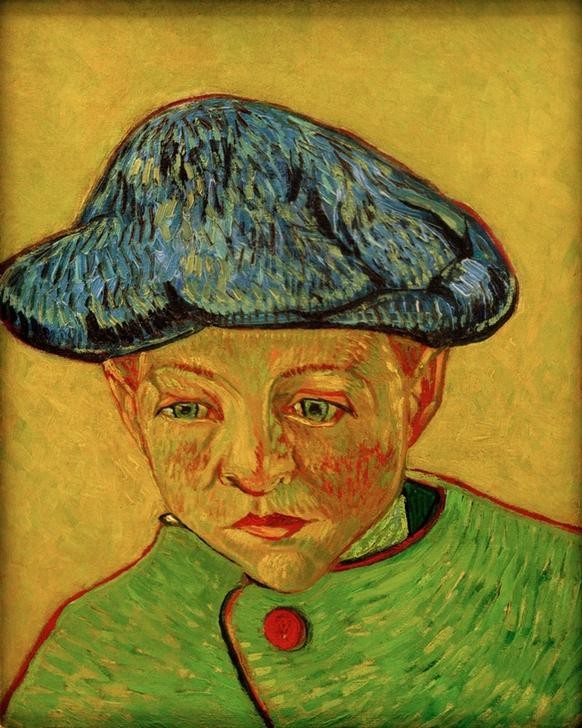 Vincent van Gogh, Bildnis Camille Roulin (Kind,Kopfbedeckung,Mensch,Impressionismus,Portrait,Niederländische Kunst,Knabe,Kappe (Kopfbedeckung),Brustbild)