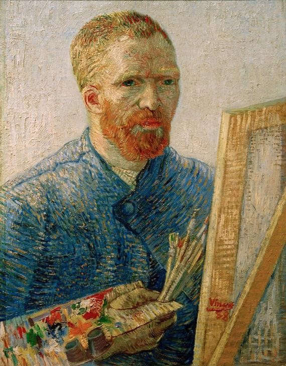 Vincent van Gogh, Selbstbildnis an der Staffelei (Künstler,Maler (Künstler),Mann,Staffelei,Impressionismus,Bart,Selbstbildnis,Künstler Bei Der Arbeit,Portrait,Palette,Niederländische Kunst,Pinsel,Halbfigur,Person)