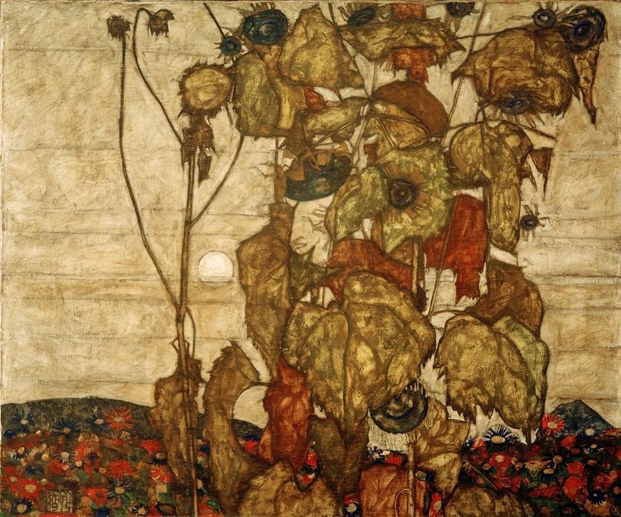 Egon Schiele, Herbstsonne (Botanik,Herbst,Jahreszeiten,Kunst,Landschaft,Sonnenblume,Sonne,Expressionismus,Österreichische Kunst,Sonnenschein)