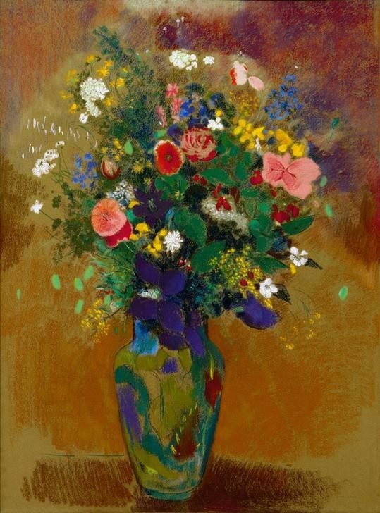 Odilon Redon, Grand Bouquet de Fleurs des Champs (Botanik,Kunst,Symbolismus,Stillleben,Blumenstrauss,Vase,Französische Kunst,Feldblume,Blume,Privatsammlung)