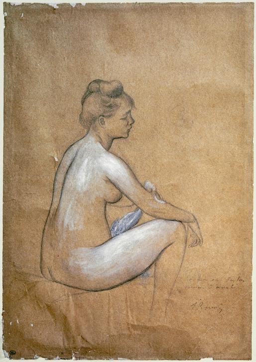 Pierre-Auguste Renoir, Sitzende Badende (Bad Im Freien,Bad,Frau,Impressionismus,Akt,Französische Kunst,Sitzen,Bleistift,Badetuch)