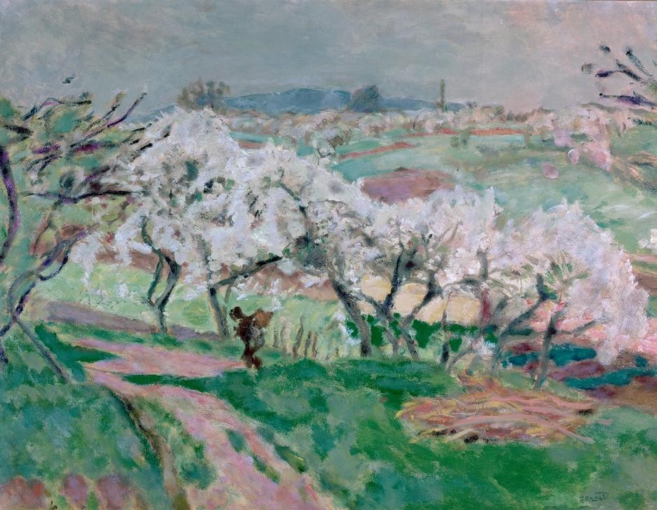 Pierre Bonnard, Printemps en Normandie (Baumblüte,Jahr Und Kalender,Jahreszeiten,Kunst,Landschaft,Impressionismus,Frühling,Baum,Französische Kunst,Apfelbaum,Obstbaum)