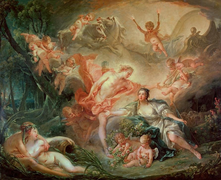 Francois Boucher, Apoll gibt sich Isis zu erkennen (Mythologie,Rokoko,Putto,Französische Kunst,Person,Griechisch-Römische Mythologie)