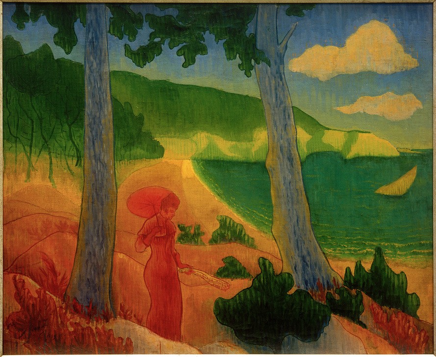 Paul Ranson, Küste (Frau,Himmel (Natur),Jahreszeiten,Küste,Kunst,Landschaft,Mensch,Meteorologie,Freizeit,Sommer,Spaziergang,Wetter,Wolke,Meer,Baum,Sonnenschirm,Französische Kunst,Japanmode,Frauenleben,Nabis,Schirm)