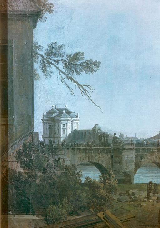 Bernardo Bellotto, Dresden vom rechten Elbufer unterhalb der Augustusbrücke (Städte, Dresden, Architektur, Gebäude, Brücke, Fluss, Elbe, historisch, Rokoko, Malerei, Wohnzimmer, Wunschgröße, Klassiker, bunt)