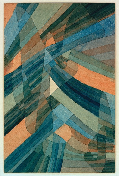 Paul Klee, polyphone Strömungen (Bauhaus,Deutsche Kunst,Geometrie,Kunst,Musik,Physik,Expressionismus,Geometrisch,Der Blaue Reiter,Abstrakte Kunst,Akustik,Schweizerische Kunst,Schall,Synästhesie,Blau,Abstraktion,Orange (Farbe),Form,Bewegung,Hören,Farbe)