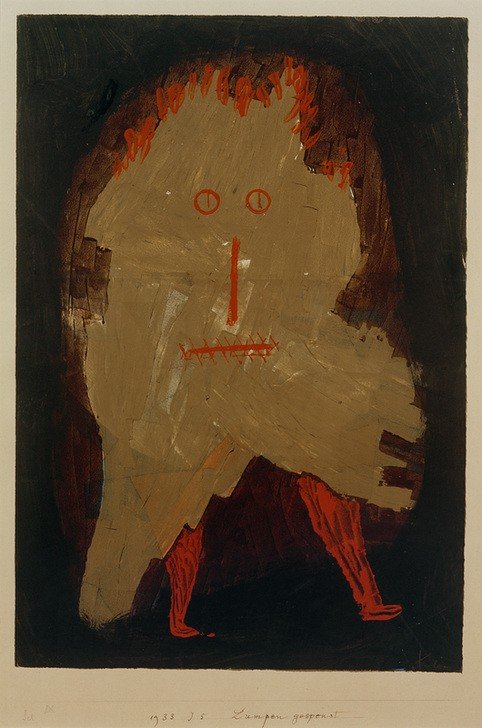Paul Klee, Lumpen gespenst (Bauhaus,Deutsche Kunst,Gespenst,Kunst,Magie,Esoterik,Aberglaube,Magie,Fabelwesen,Expressionismus,Der Blaue Reiter,Abstrakte Kunst,Schweizerische Kunst,Kleidung (Allgemein),Aberglaube,Lumpen,Braun,Abstraktion,Esoterik,Kleister,Geist,Farbe)