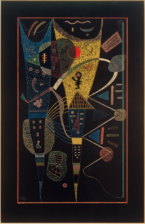 Wassily Kandinsky, La tension double (Bauhaus,Geometrie,Kunst,Expressionismus,Geometrisch,Der Blaue Reiter,Abstrakte Kunst,Russische Kunst,Kreis,Dreieck,Abstraktion,Neue Kuenstlervereinigung Muenchen,Viereck,Rechteck,Form,Farbigkeit,Signatur,Spannung,Farbe)