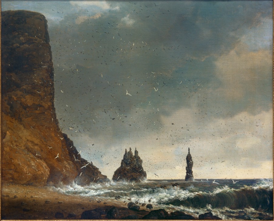 Christian Ezdorf, Felsige Küstenlandschaft auf Island  (Meer, Seestück, maritim, Wellen, Küste, Felsen, Klippen, schroff, Island, Möwen, Wunschgröße, Wolken, Horizont, Dramatisch, Wohnzimmer, Klassiker)