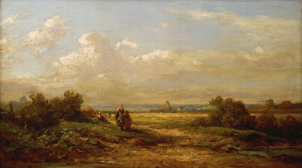 Carl Spitzweg, Weite Landschaft mit Wanderern (Deutsche Kunst,Himmel (Natur),Kunst,Landschaft,Wandern,Wolke,Ebene,Wanderer,Romantik)