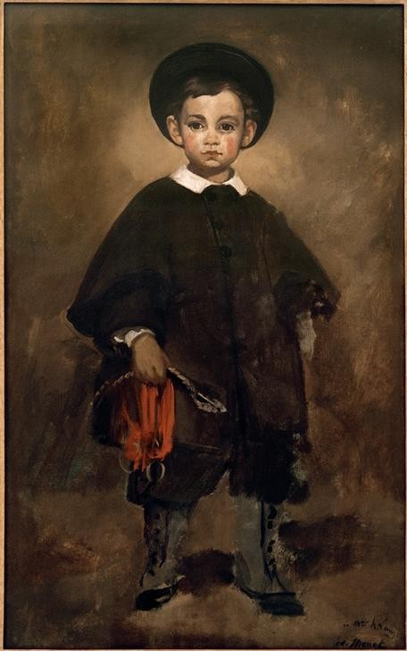 Edouard Manet, Kinderbildnis (Kindermode,Kind,Mantel,Mensch,Mode,Hut,Portrait,Stiefel,Französische Kunst,Knabe,Kinderleben,Blick Aus Dem Bild,Ganzfigurig)