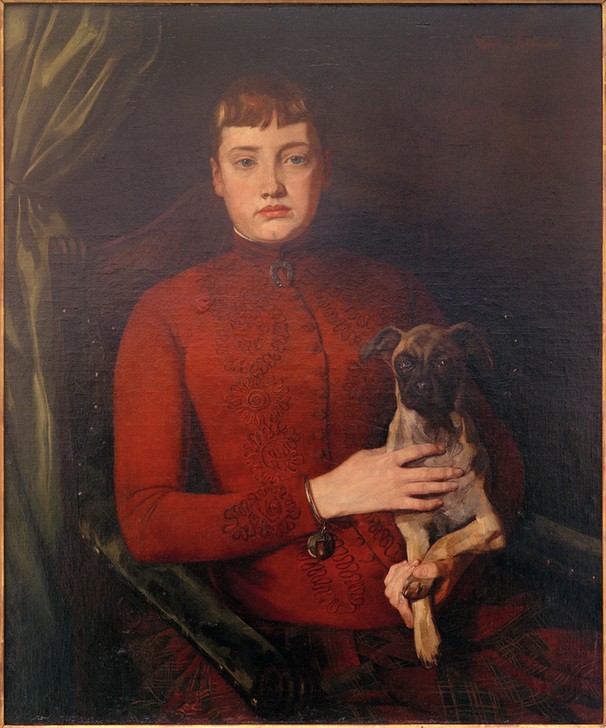 Wilhelm Trübner, Dame mit Hündchen (Mensch und Gesellschaft)