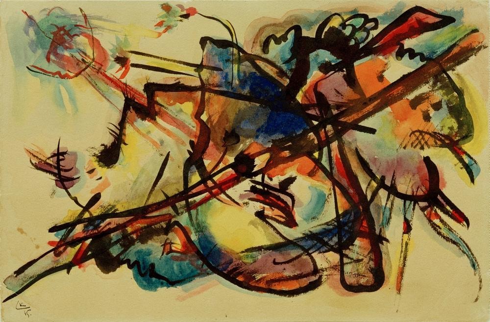 Wassily Kandinsky, Abstrakte Komposition (Blaugold) (Bauhaus,Kunst,Der Blaue Reiter,Abstrakte Kunst,Russische Kunst,Monogramm,Abstraktion,Farbe)
