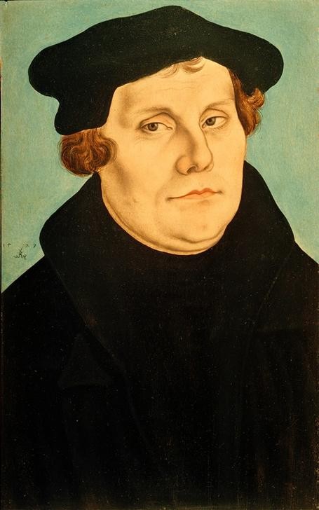 Lucas Cranach der Ältere, Martin Luther (Geistlicher,Christentum,Deutsche Kunst,Evangelische Kirche,Geschichte,Herrenmode,Katholische Kirche,Kopfbedeckung,Kunst,Mann,Mode,Reformation,Reformator,Religion,Renaissance,Portrait,Theologie,Diptychon,Barett,Kleidung (Allgemein),Protestant,Blick Aus Dem)