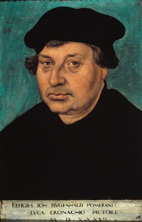 Lucas Cranach der Ältere, Johannes Bugenhagen (Christentum,Deutsche Kunst,Evangelische Kirche,Geschichte,Herrenmode,Mann,Reformation,Reformator,Religion,Theologe,Renaissance,Portrait,Theologie,Barett,Protestant,Person)