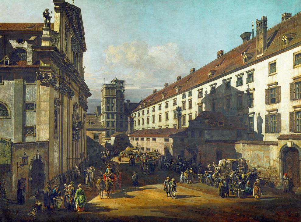 Bernardo Bellotto, Die Dominikanerkirche in Wien (Architektur, Dominikaner, Orden, Kirche, Platz, Stadtansicht, historisch, Rokoko, Malerei, Wohnzimmer, Wunschgröße, Klassiker, bunt)