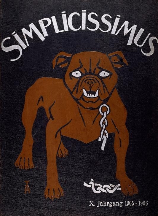 Thomas Theodor Heine, Dies ist das Hundevieh (Bucheinband,Deutsche Kunst,Satire,Jubiläum,Karikatur,Kunst,Publizistik,Maskottchen,Hund,Zeitschrift,Jahrhundertwende,Kampfhund,Bissiger Hund,Zynismus)
