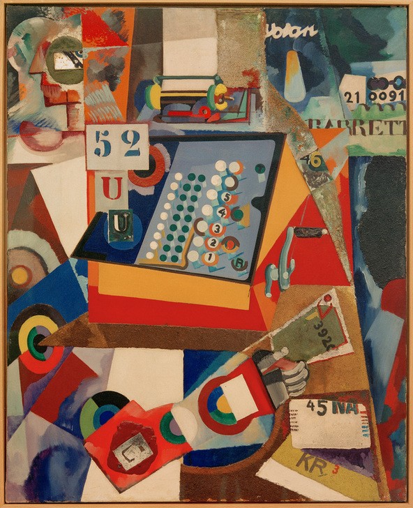Amadeo de Souza-Cardoso, Ohne Titel (Registriermaschine) (Geometrie,Kunst,Maschine,Mathematik,Rechenmaschine,Ziffer,Wissenschaft,Kubismus,Technik,Geometrisch,Abstrakte Kunst,Portugiesische Kunst,Kreis,Mechanik,Dreieck,Abstraktion,Kurbel,Viereck,Halbkreis,Form,Buchstaben,Farbigkeit,Schrift,Informatik,Farbe)