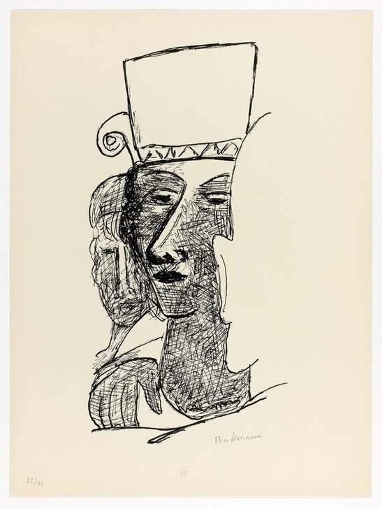 Max Beckmann, Dancing Couple, plate seven from Day and Dream (Klassische Moderne, Kreidezeichnung, Tag und Traum Zyklus, Expressionismus, Menschen, kantig, kubistisch, schonungslos, Wunschgröße, Wohnzimmer, schwarz/weiß)