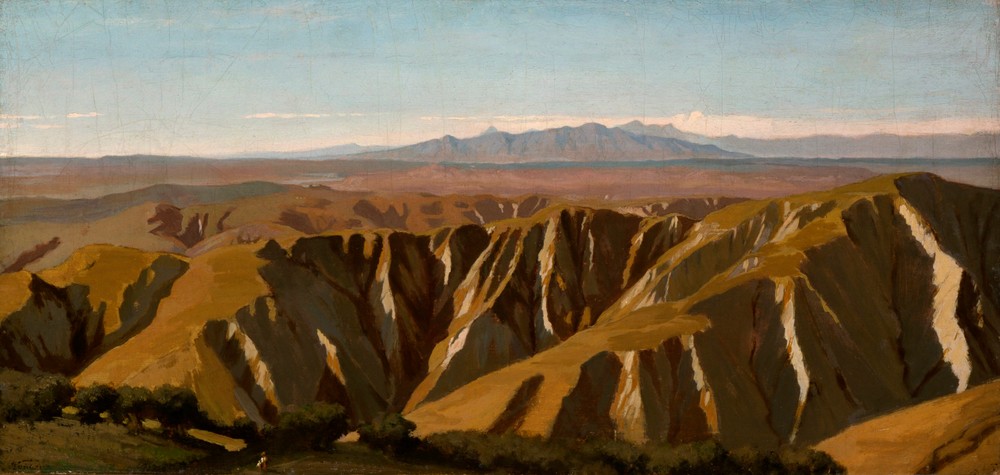 Elihu Vedder, Volterra  (Landschaft, Hügel, Stadt, Italien, Toskana,  Klassische Moderne, Wunschgröße,  Wohnzimmer)
