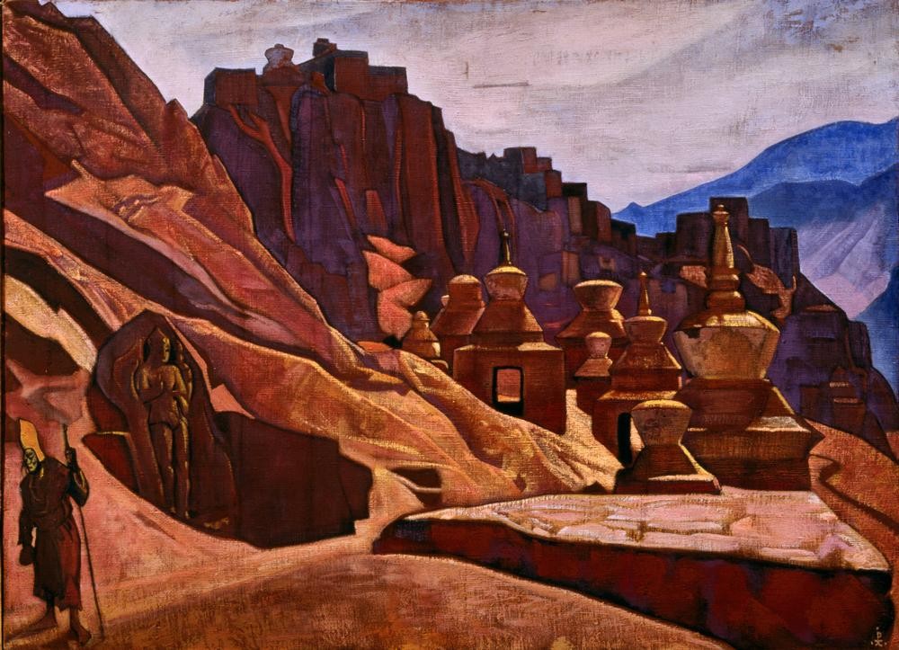 Nikolai Konstantinowitsch Roerich, Kloster der Bonpo-Lamas in Tibet (Gebirge,Kloster,Kunst,Lamaismus,Landschaft,Vedute,Russische Kunst,Architekturdarstellung)