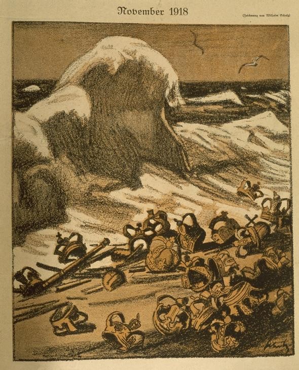 Wilhelm Schulz, Unbekannt (DEUTSCHE KUNST, GESCHICHTE, INSIGNIEN, KARIKATUR, PUBLIZISTIK, REVOLUTION (ALLGEMEIN), ZEITSCHRIFT, REVOLUTION 1918/19, ABDANKUNG, KRIEGSENDE, MONARCHIE, ERSTER WELTKRIEG, KRONE, SYMBOLIK)