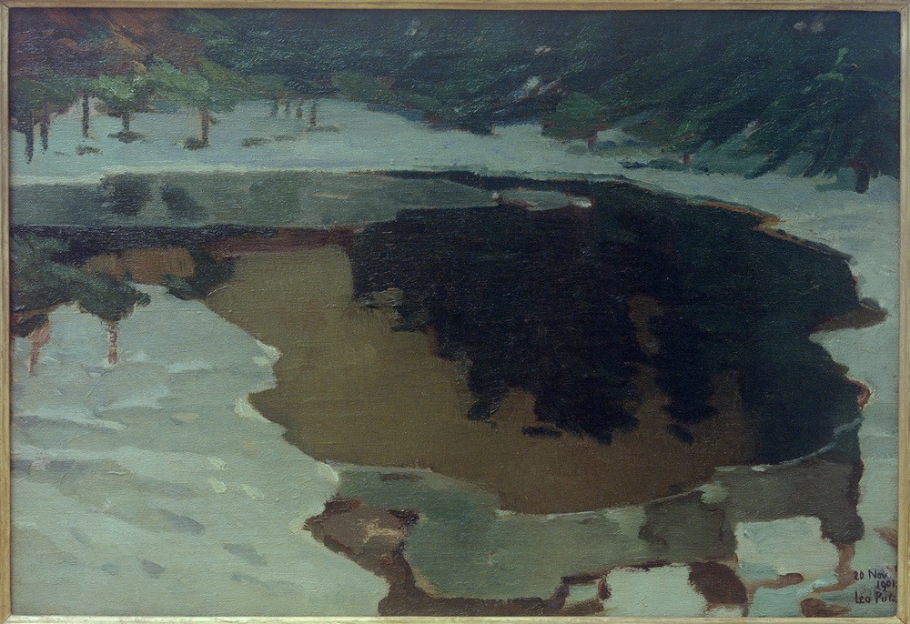 Leo Putz, Moorsee im Winter  (Natur, See, Jahreszeit, Kälte, Schnee, Moor, Wunschgröße, Impressionismus, Klassische Moderne, Wohnzimmer,)